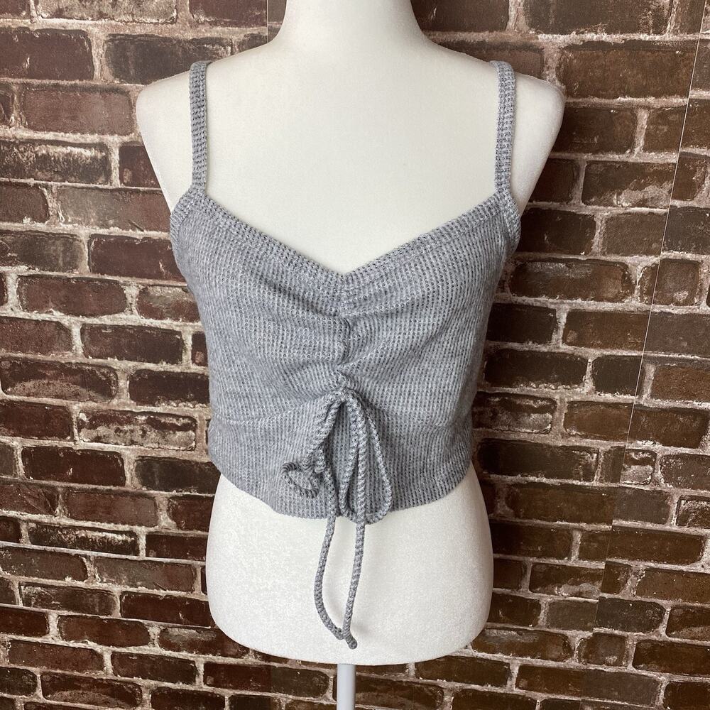 Win Win Gray Sleeveless Tank Knit Top Large Cropped Front Bow Y2k